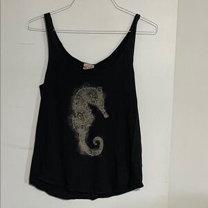 Black Tank Top with Seahorse Design